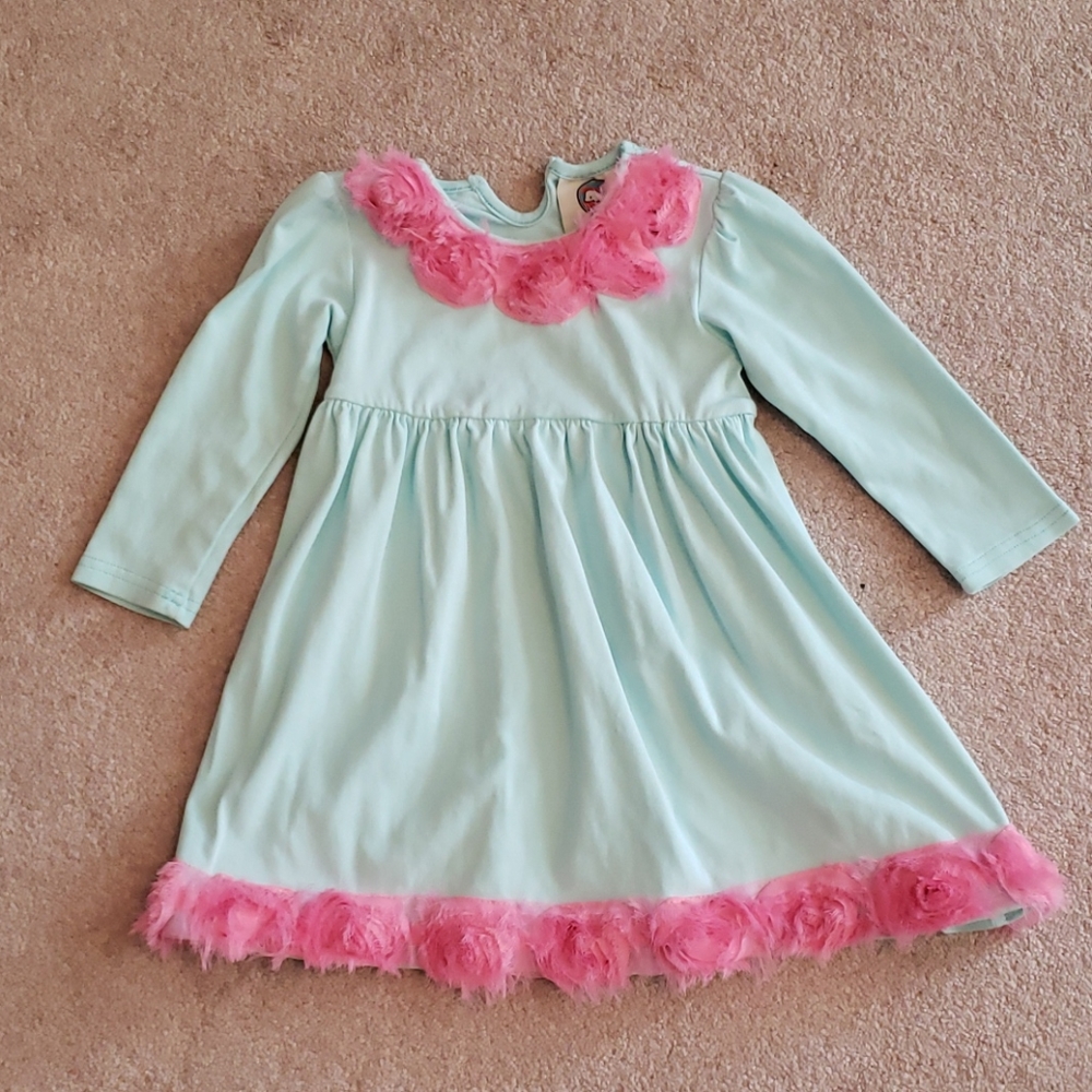 Turquoise and pink long sleeve dress
